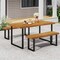 48" Rustic Acacia Wood Backless Bench with Sturdy Metal Legs for Dining or Entryway Seating